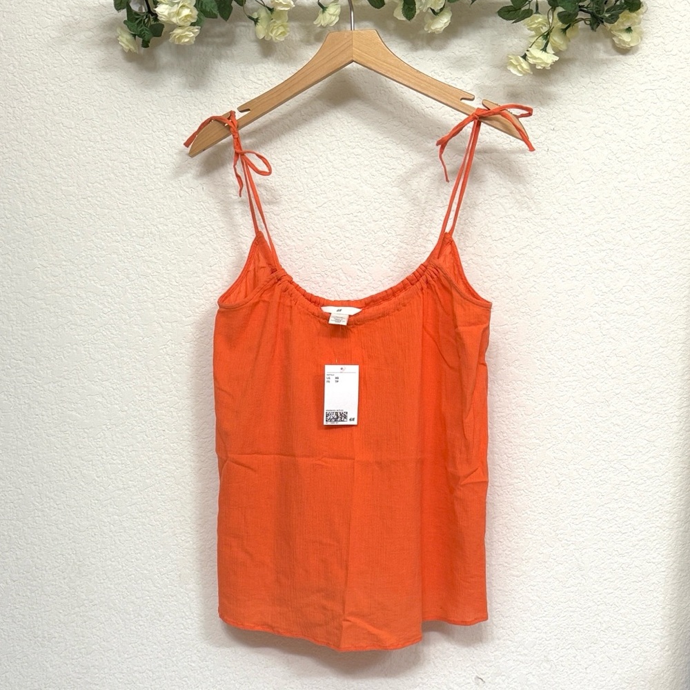 H&M • Sienna Orange Bold Lightweight Gauze Camisole Tank with Bow Tie Straps